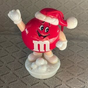 Red M&MsChristmas Tree Ornament Mars Candy Tube Topper Lid 1990 Snowball Fight